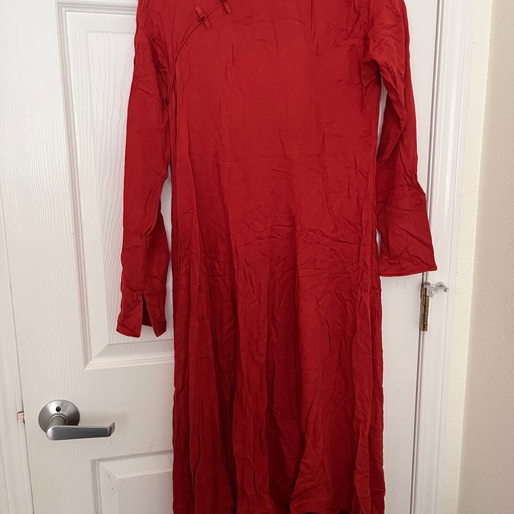 Elegant Orange Long Sleeve Dress